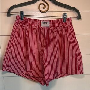 SHEIN Red and White Striped Women Shorts